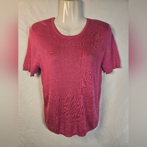 SILX 100% Silk Ribbed Knit Top Pink Short Sleeve Size L
